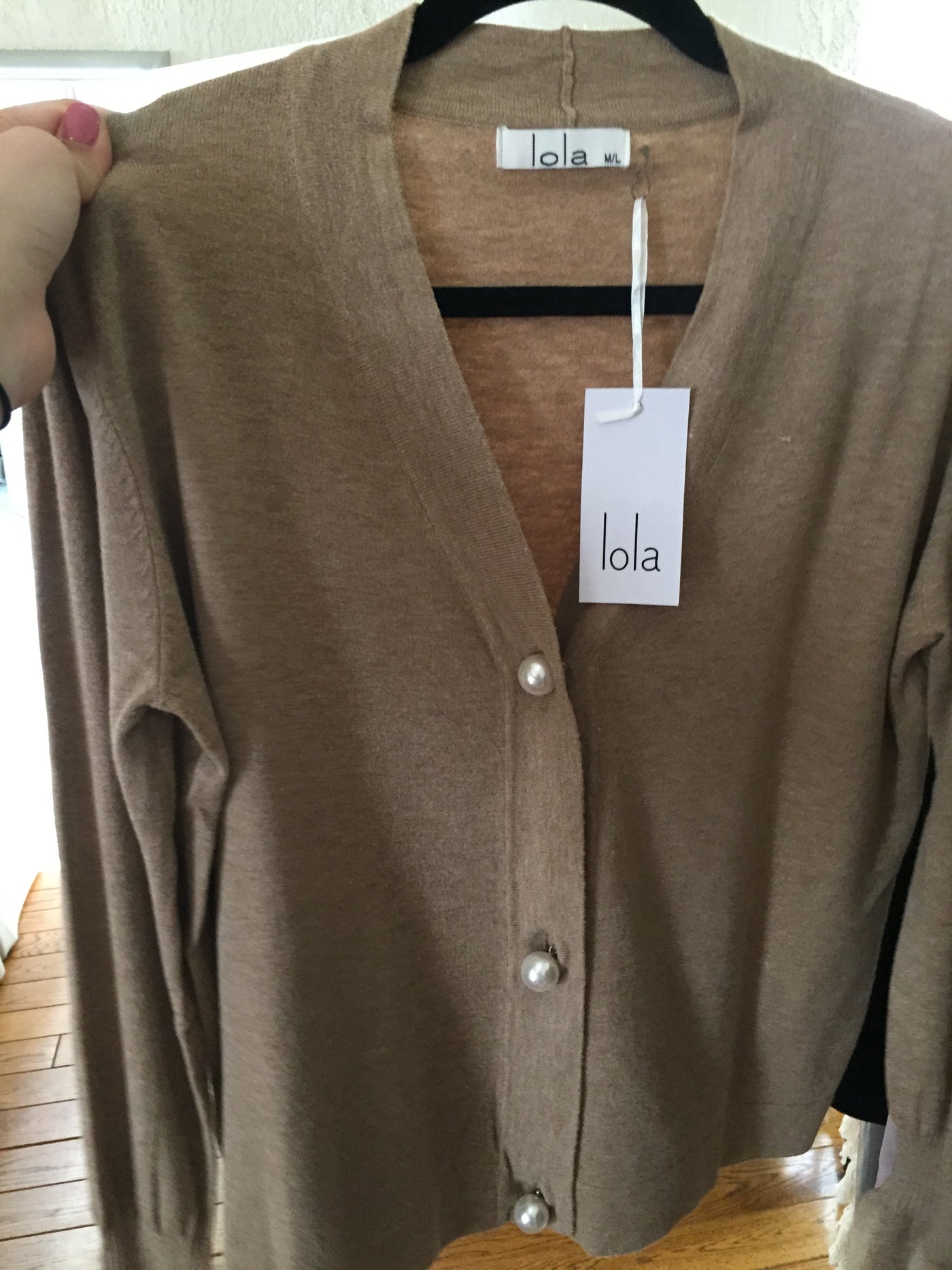 Taupe Cardigan with pearl buttons
