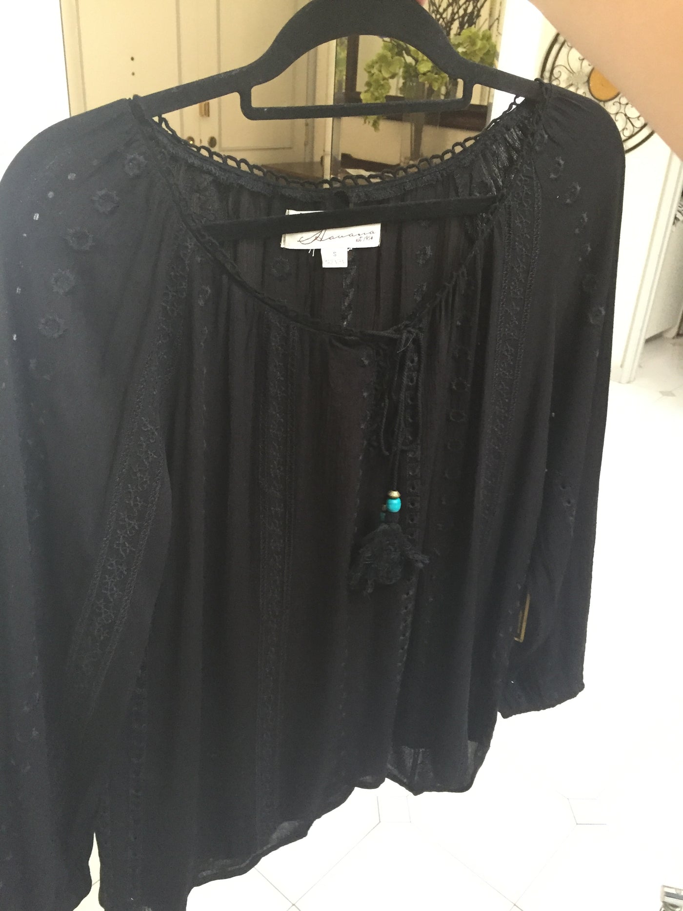 Vintage Havana- Black Embroidered Top w/ Tastles
