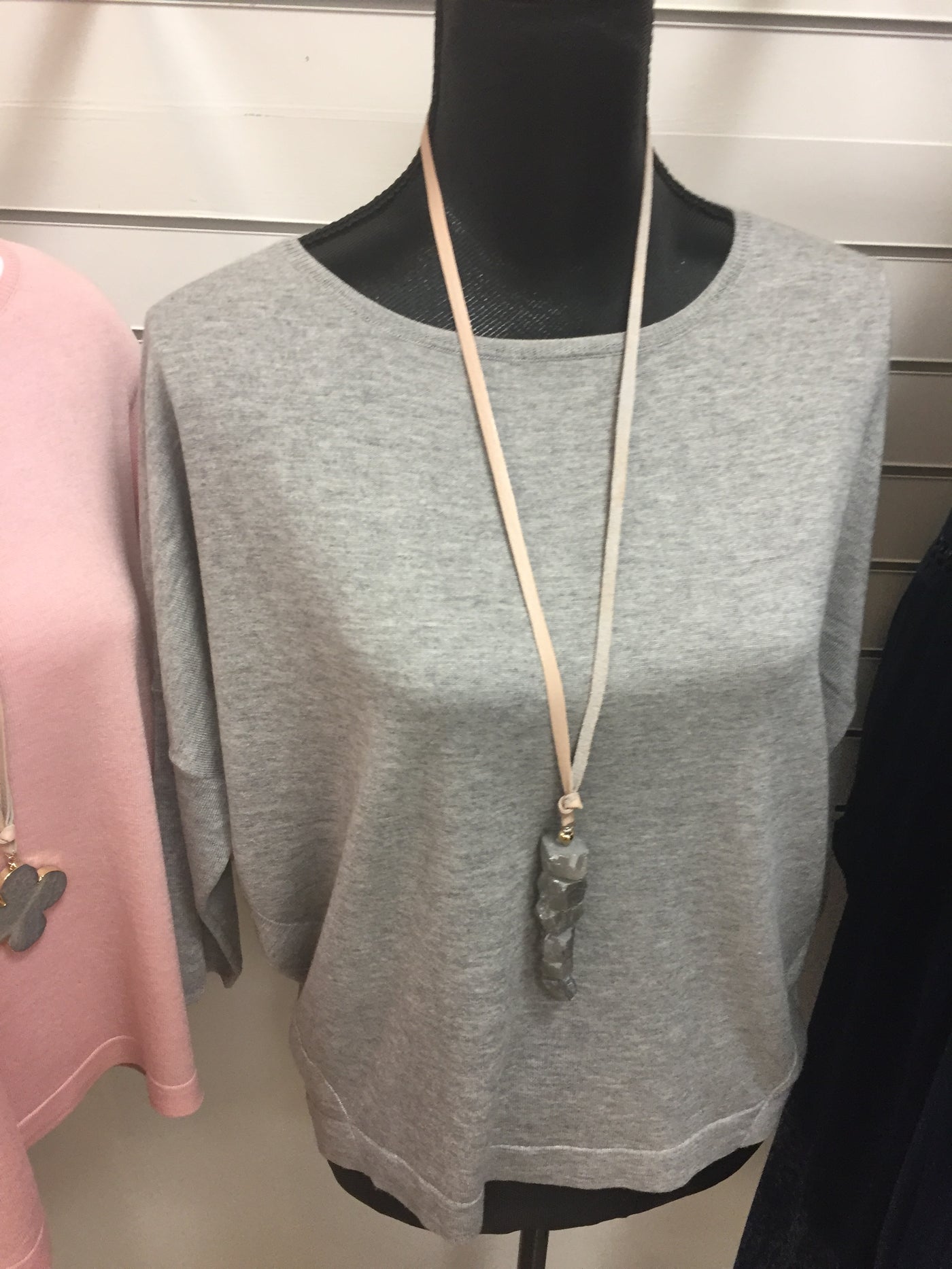 Silk/Cashmere Dolman Sleeve Sweater-Grey