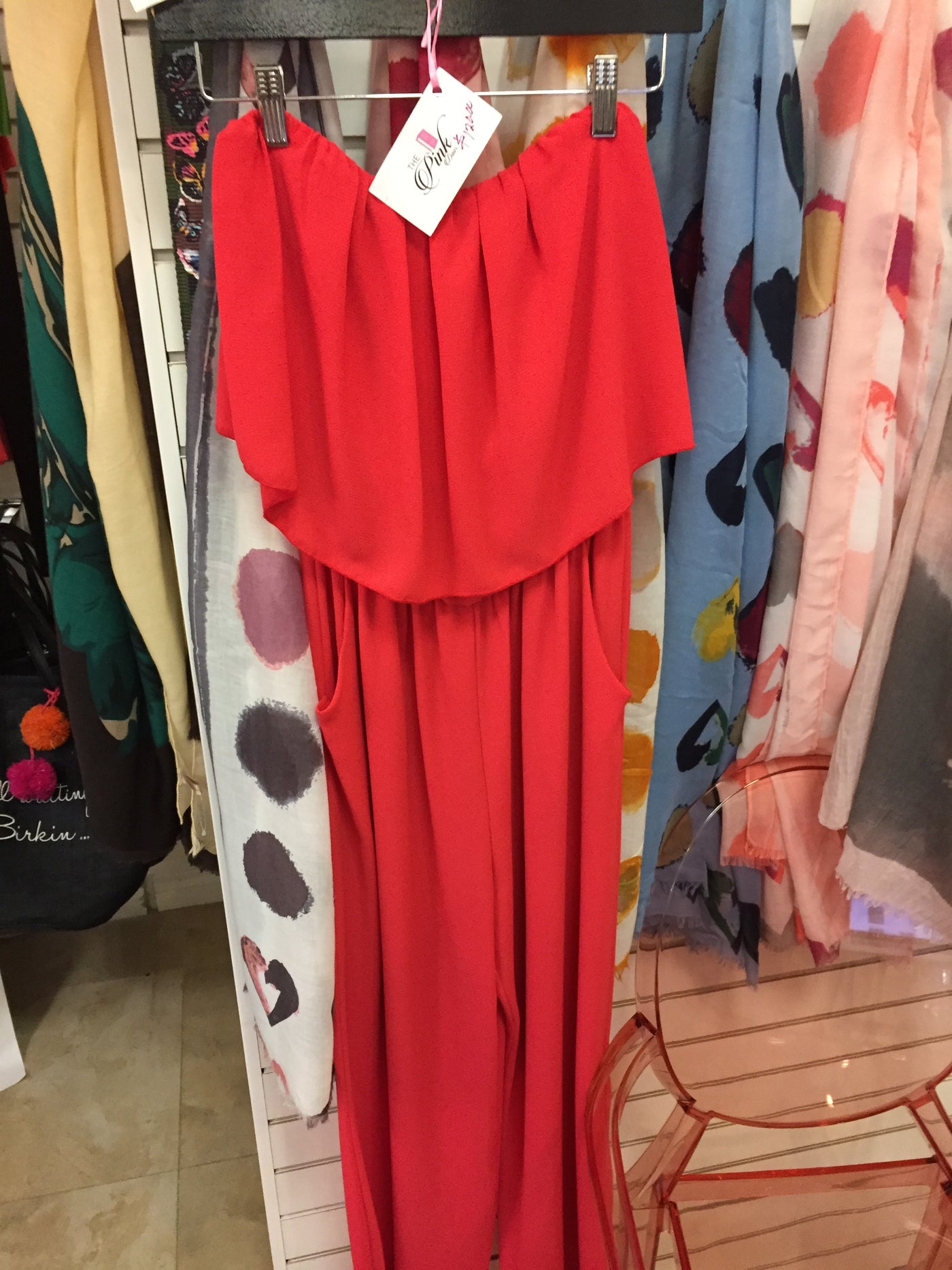 Bright red jumpsuit