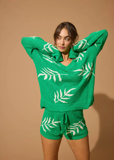 PJ Salvage The Beachcomber Leaf Print Long Sleeves Top