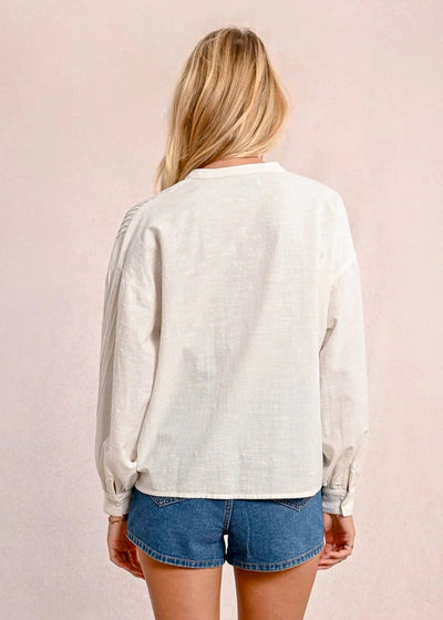Molly Bracken Pleated Blouse w/ Lace Detail White