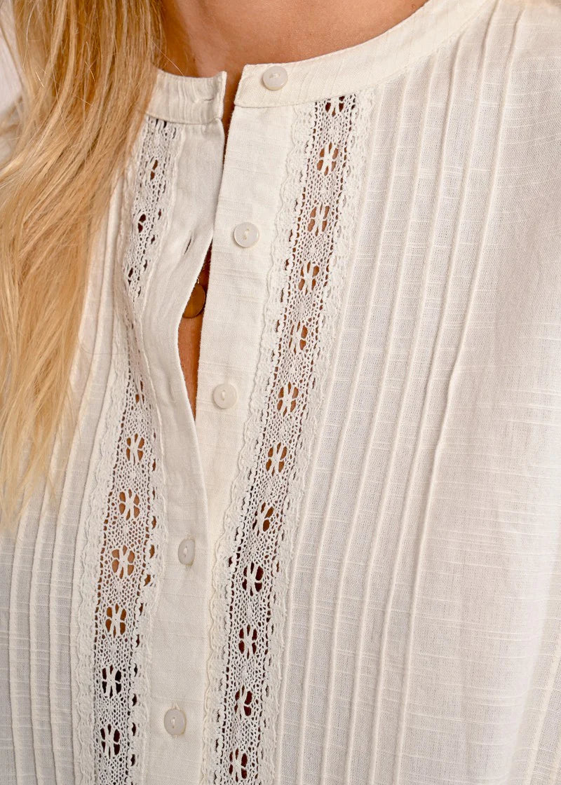 Molly Bracken Pleated Blouse w/ Lace Detail White