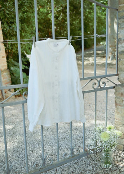 Molly Bracken Pleated Blouse w/ Lace Detail White