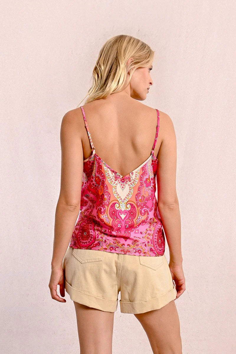 Molly Bracken Paisley Print Silky Cami Pink