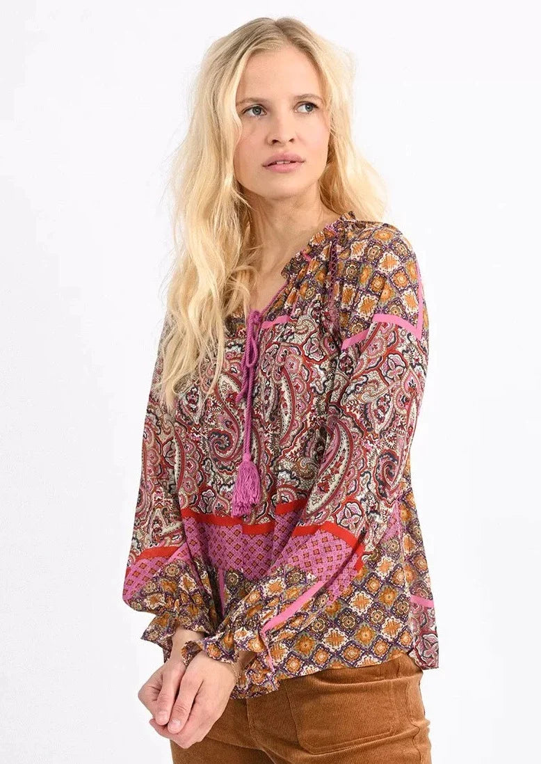 Molly Bracken Bohemian Style Paisley Print Blouse - Fuchsia