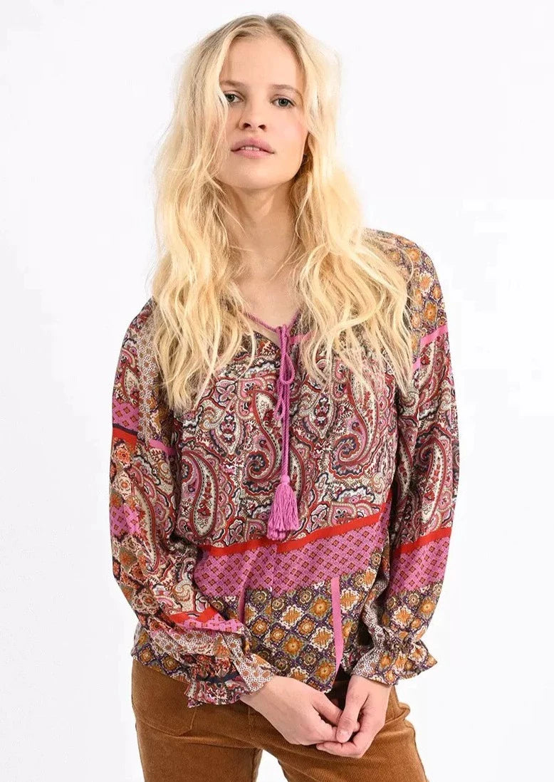 Molly Bracken Bohemian Style Paisley Print Blouse - Fuchsia