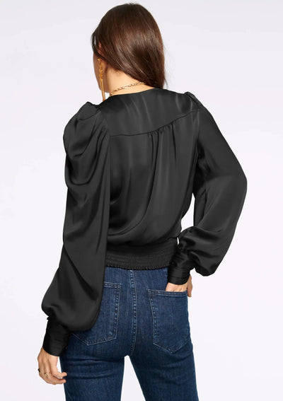 Ramy Brook Pauline Puff Sleeve Satin Blouse - Black