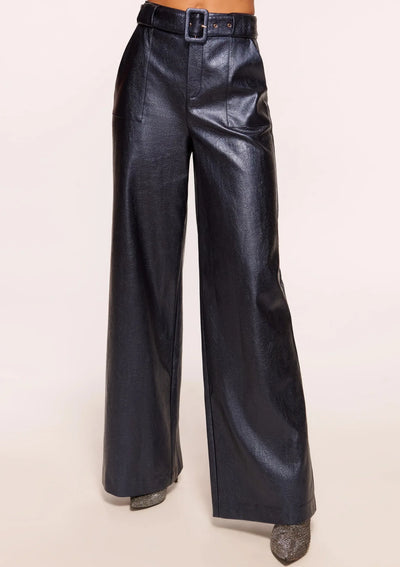 Ramy Brook Bella Wide Leg Faux Leather Trousers - Navy