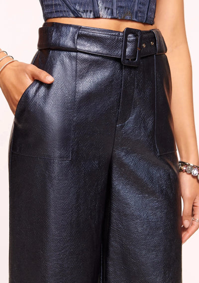 Ramy Brook Bella Wide Leg Faux Leather Trousers - Navy