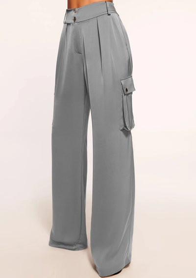 Ramy Brook Rumer Wide Leg Satin Cargo Pants - Slate Grey