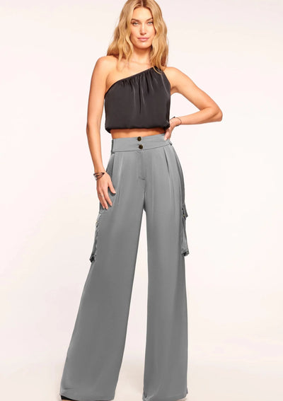 Ramy Brook Rumer Wide Leg Satin Cargo Pants - Slate Grey