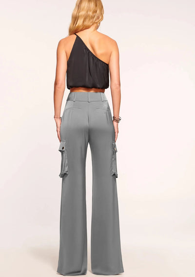 Ramy Brook Rumer Wide Leg Satin Cargo Pants - Slate Grey