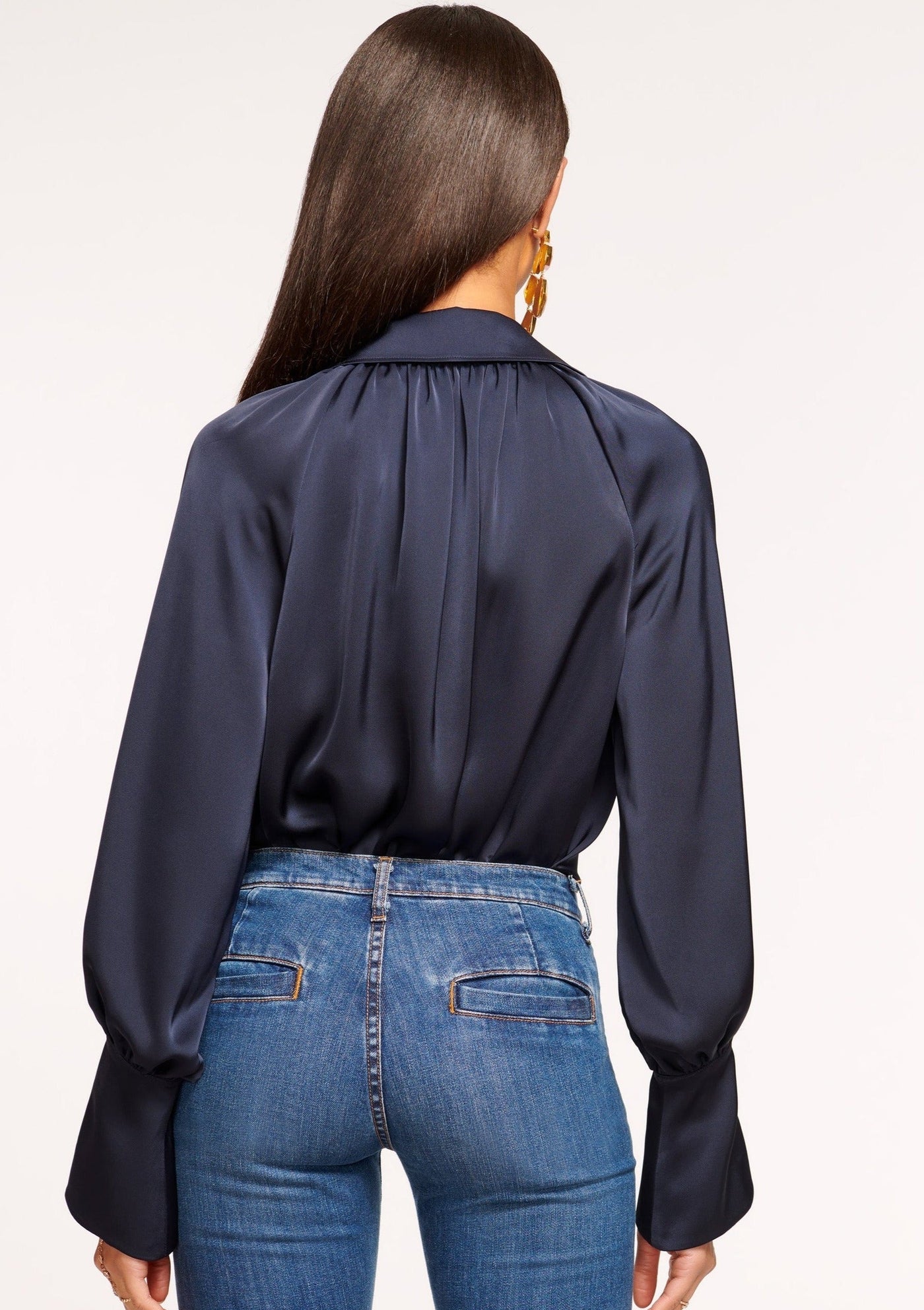 Ramy Brook Lyla V-neck Satin Blouse - Navy