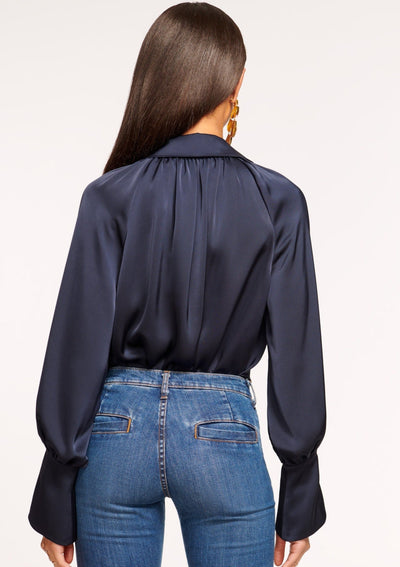 Ramy Brook Lyla V-neck Satin Blouse - Navy