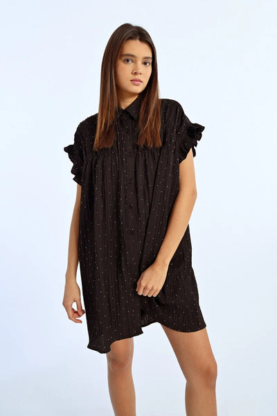 Molly Bracken Sparkle Ruched Detail Shirt Dress - Black