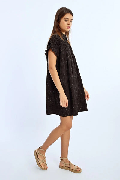 Molly Bracken Sparkle Ruched Detail Shirt Dress - Black