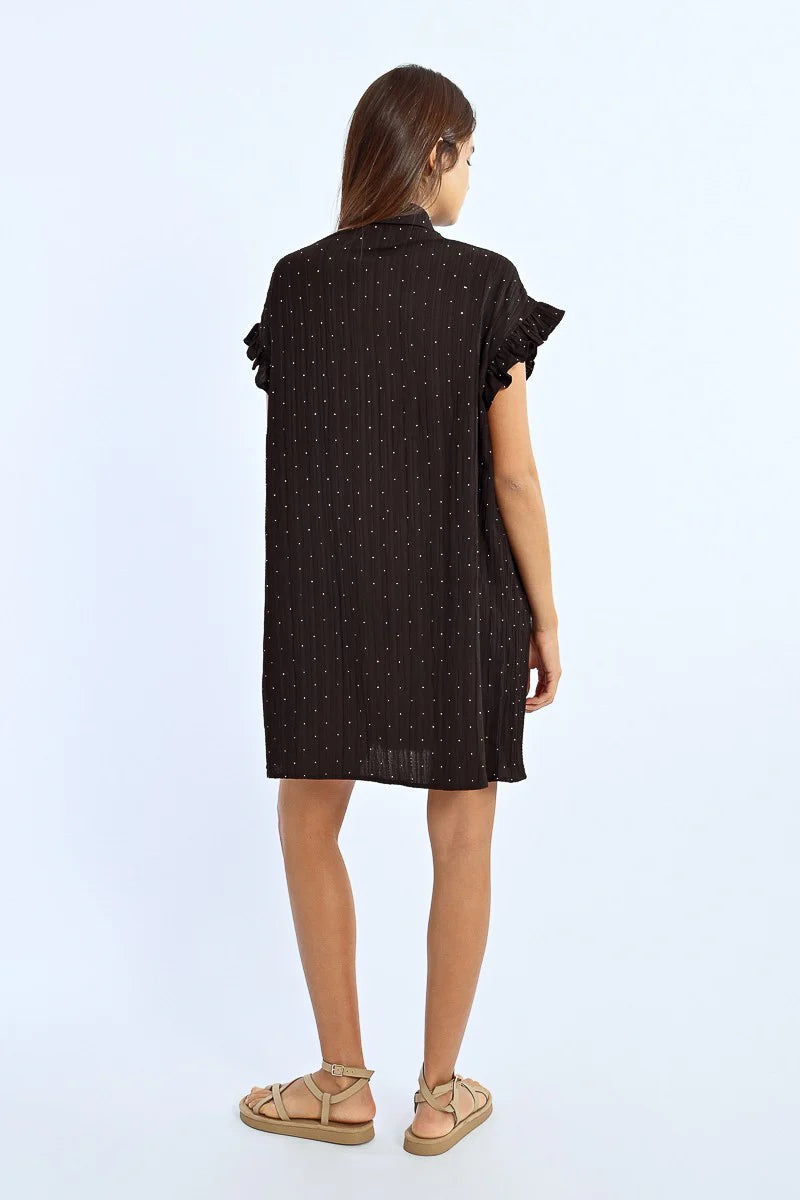Molly Bracken Sparkle Ruched Detail Shirt Dress - Black