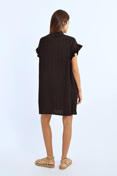 Molly Bracken Sparkle Ruched Detail Shirt Dress - Black