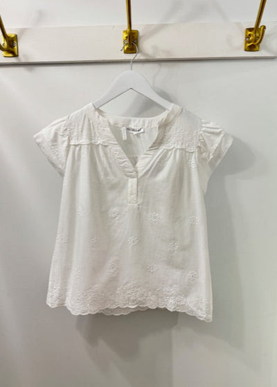 The Pink Door Eyelet Ruffle Sleeve Top White