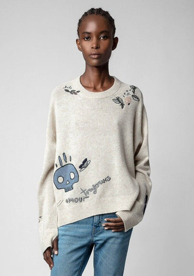 Zadig & Voltaire Markus Multi Leaves Cashmere Sweater - Oatmeal
