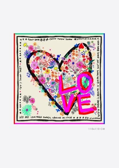 Vilagallo “Love” Graffiti Silk Scarf - Champagne