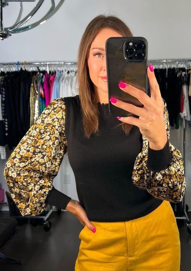 Golden Floral Sleeve Sweater