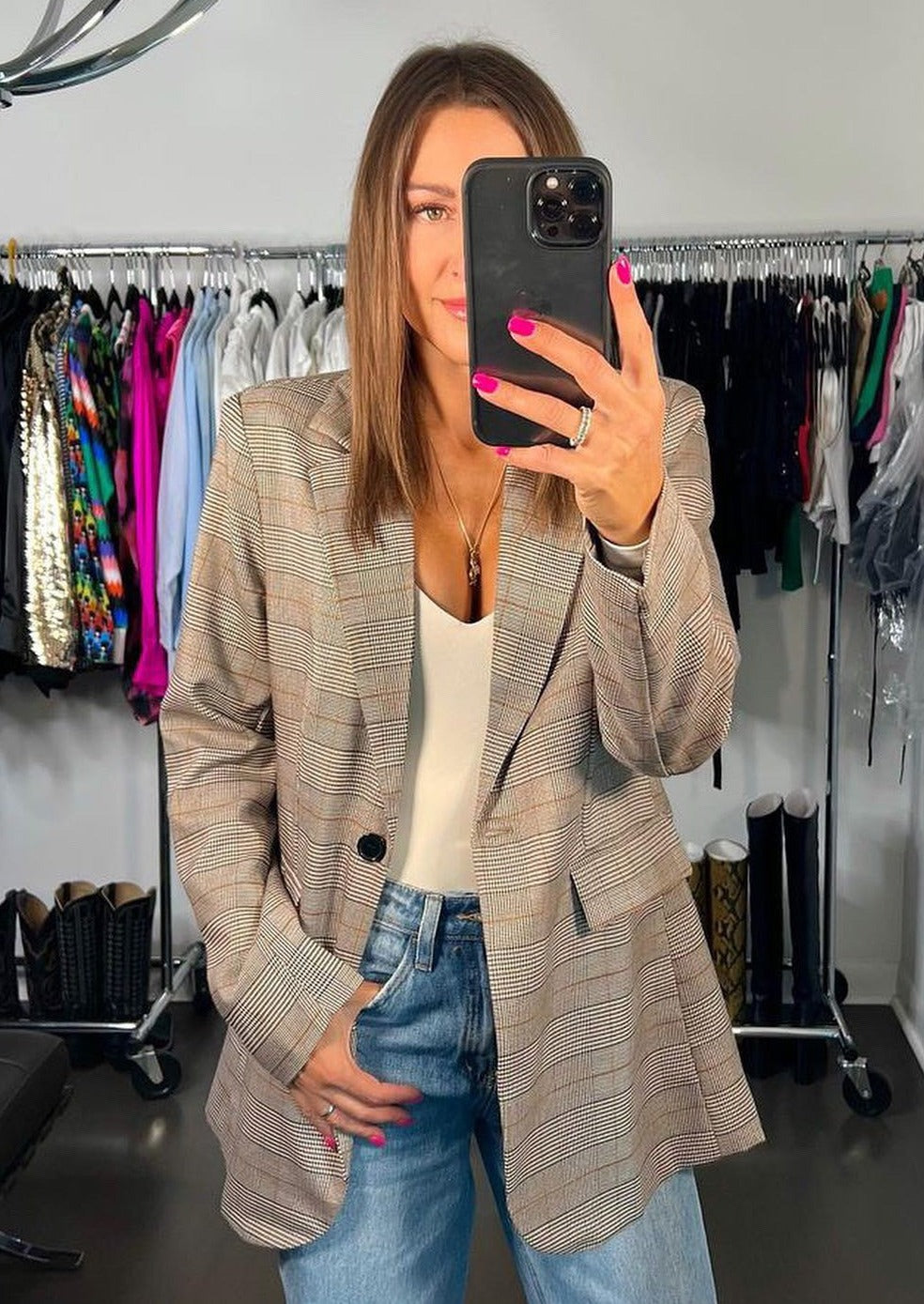 Checkered Blazer - Brown