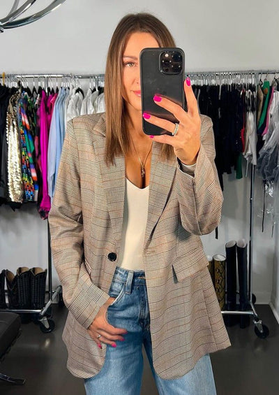 Checkered Blazer - Brown