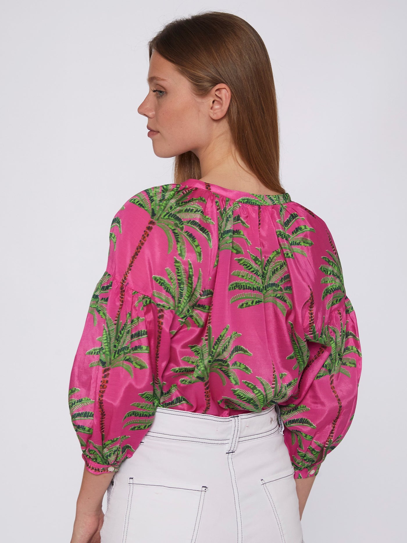 Vilagallo Mabel Palm Print Pink Blouse