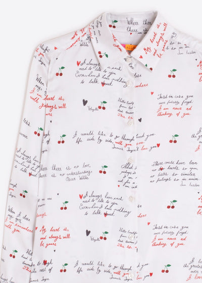 Vilagallo Tea Cherry Cursive Print Shirt