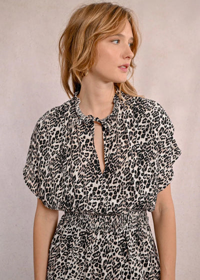 Molly Bracken Leopard Print Short Dress w/ Ruffles