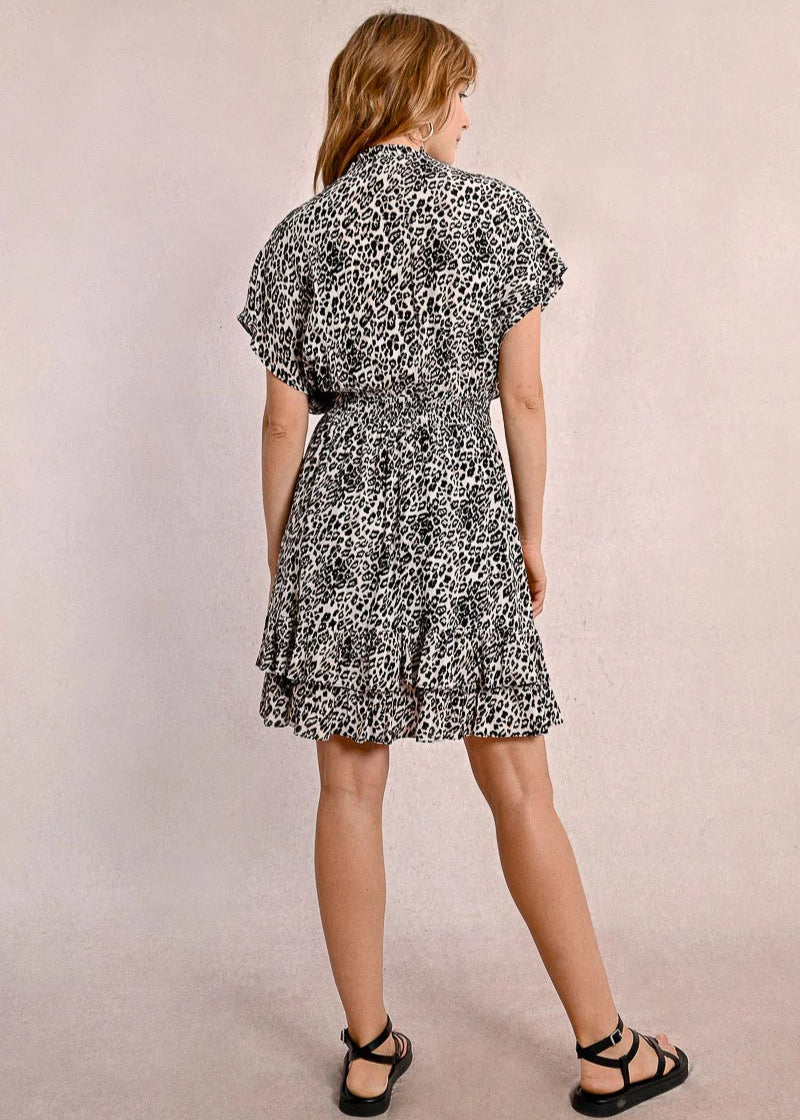 Molly Bracken Leopard Print Short Dress w/ Ruffles