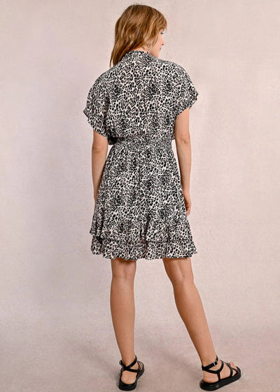 Molly Bracken Leopard Print Short Dress w/ Ruffles