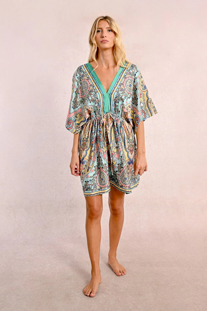 Molly Bracken Pretty Paisley Silky Dress Green