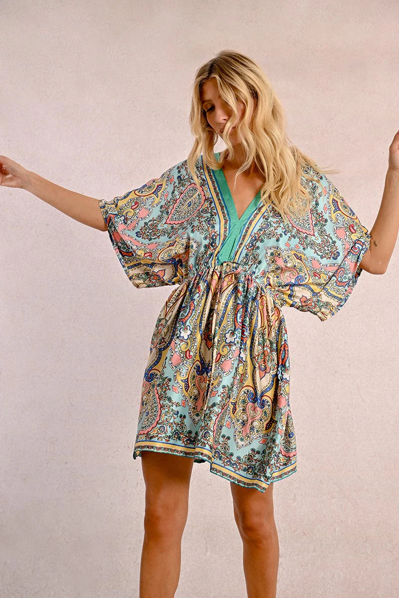 Molly Bracken Pretty Paisley Silky Dress Green