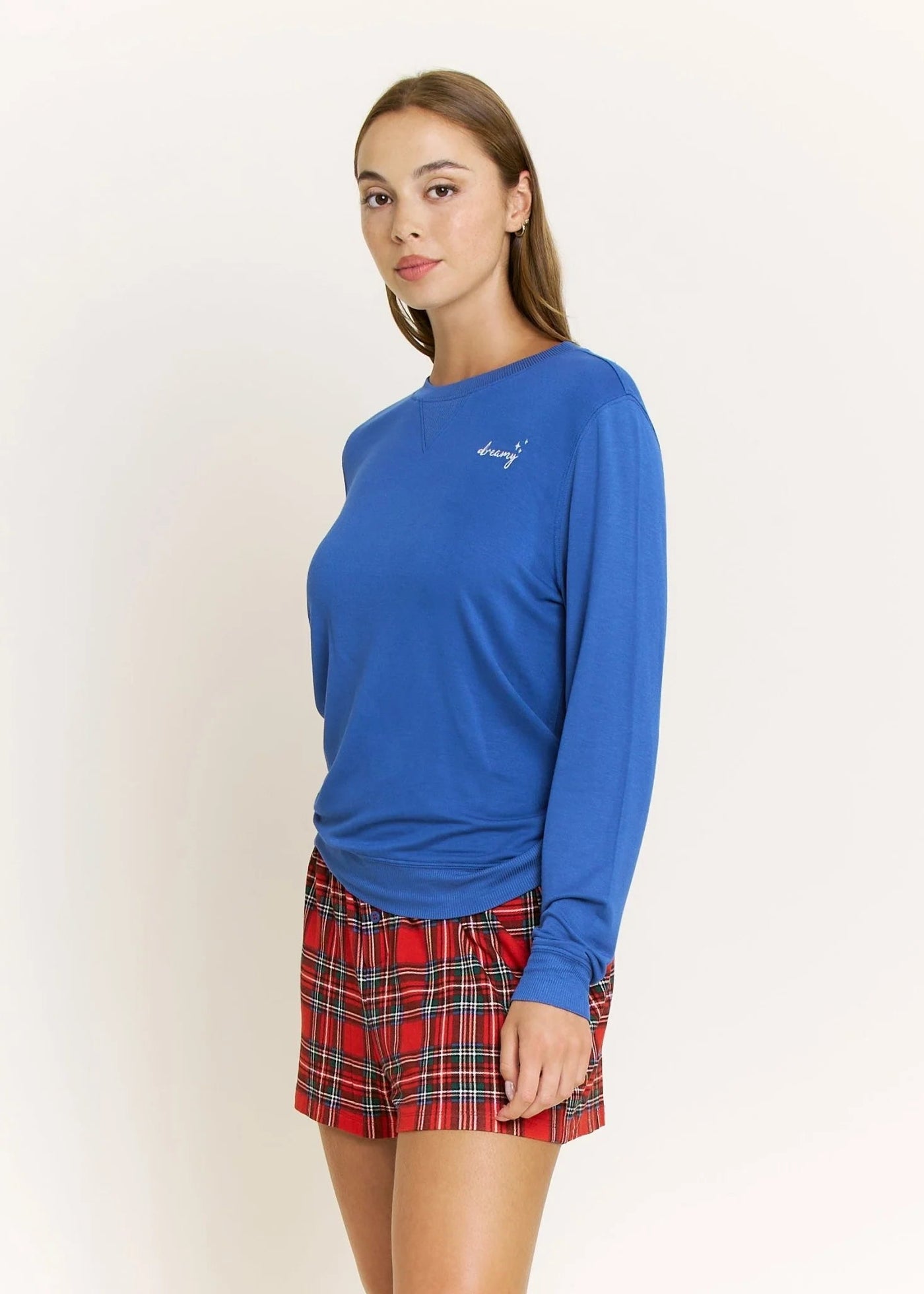 Honeydew Sugar Sweetheart L/S Shortie Set Sapphire Plaid