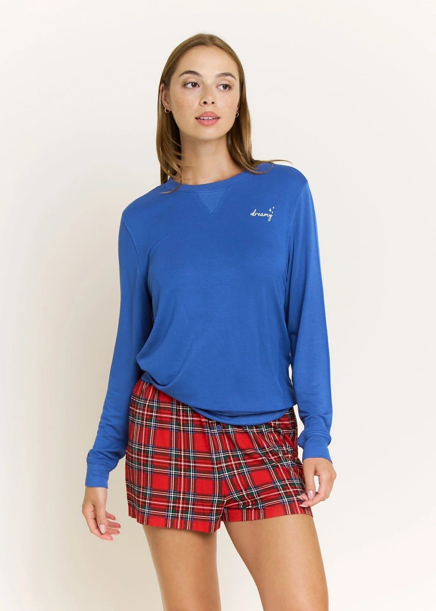 Honeydew Sugar Sweetheart L/S Shortie Set Sapphire Plaid