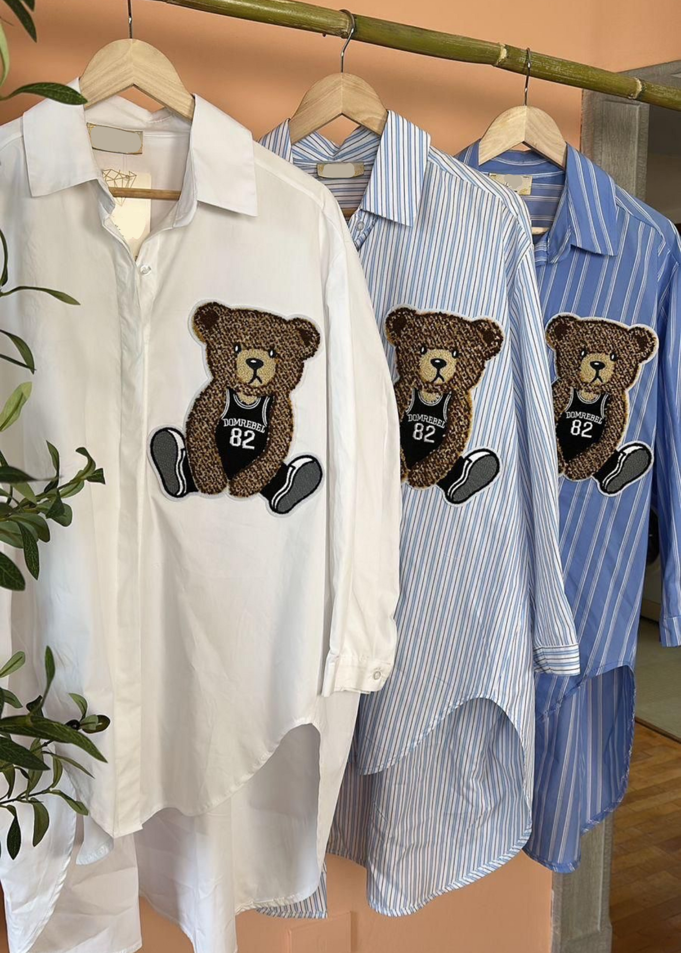 The Pink Door Oversized Teddy Bear Shirt - Blue/White