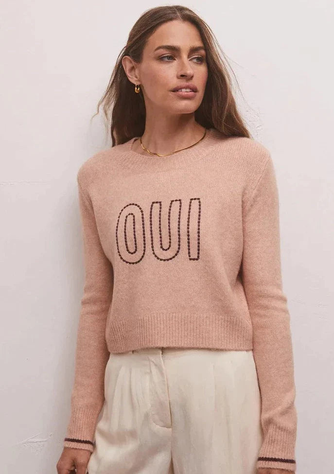 Z Supply “Oui” Cropped Sweater - Soft Pink