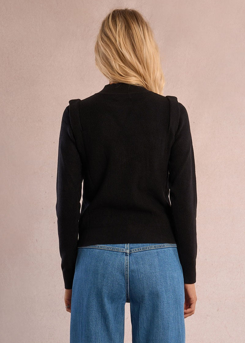 Molly Bracken Gold Botton Shoulder Detail Black