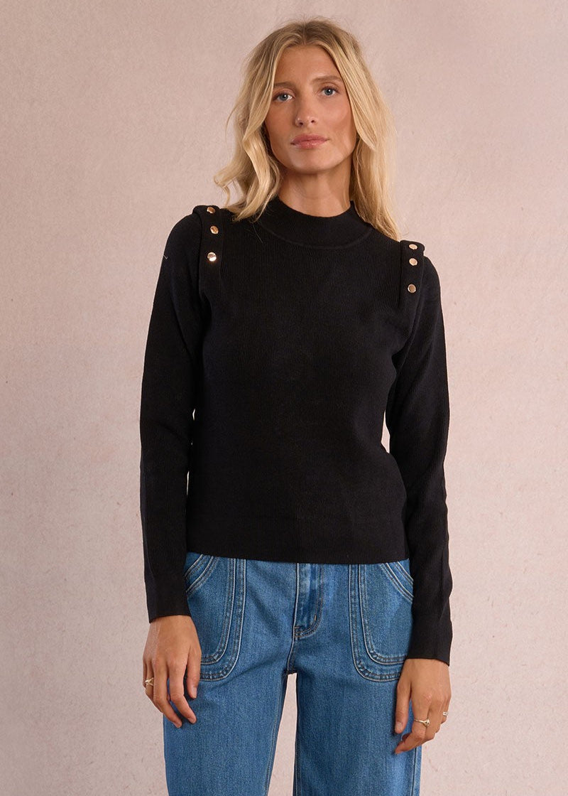 Molly Bracken Gold Botton Shoulder Detail Black