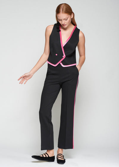 Vilagallo Tatiana Ponte Pant w/ Pink Velvet Stripe Black