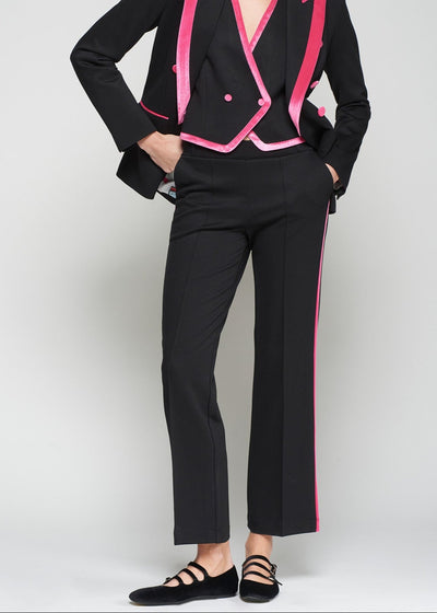 Vilagallo Tatiana Ponte Pant w/ Pink Velvet Stripe Black