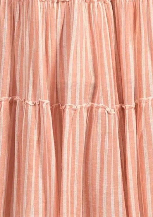 Elan Maxi Tiered Skirt - Coral Stripe