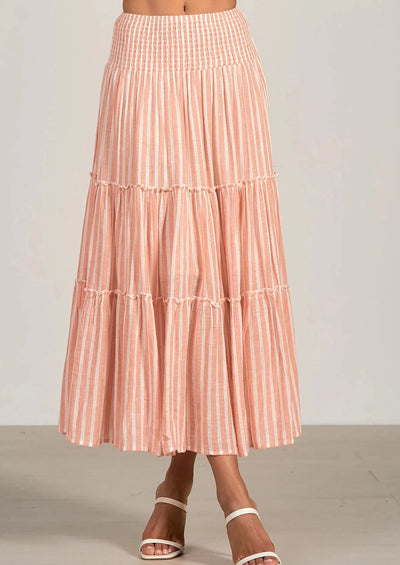 Elan Maxi Tiered Skirt - Coral Stripe