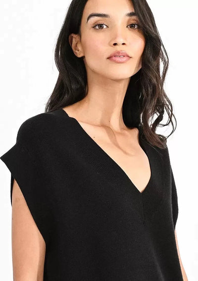 Molly Bracken V-Neck Knit Sweater Vest - Black