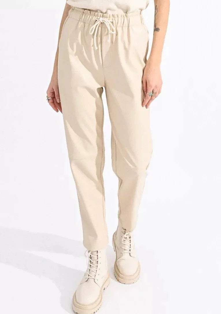 Molly Bracken Faux Leather Joggers - Cream