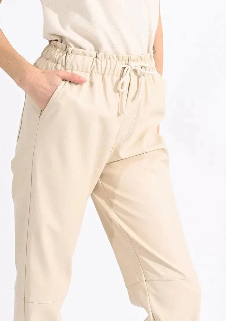 Molly Bracken Faux Leather Joggers - Cream