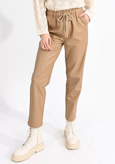 Molly Bracken Faux Leather Joggers - Camel